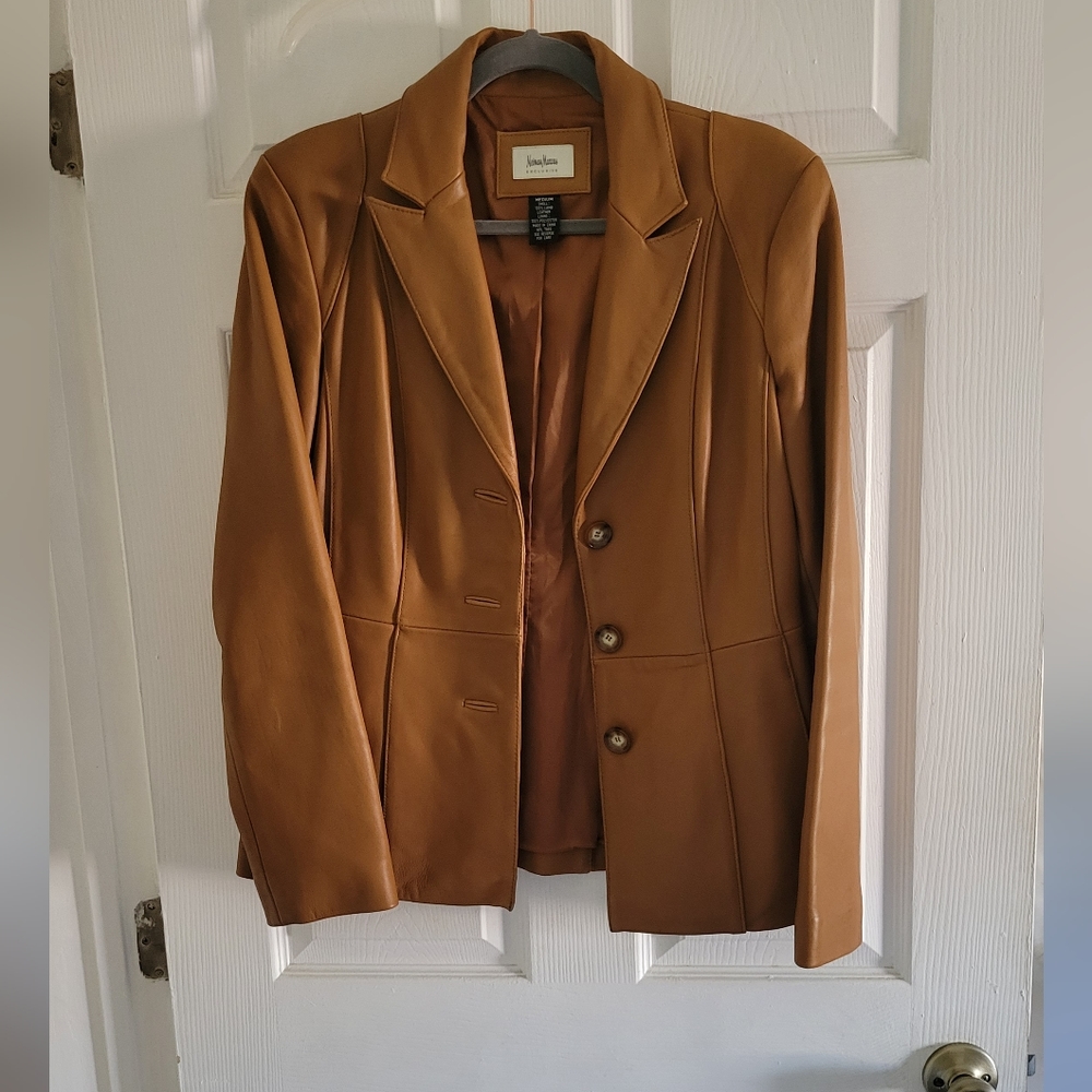 Neiman Marcus genuine lambskin leather classic blazer size M - high end vintage